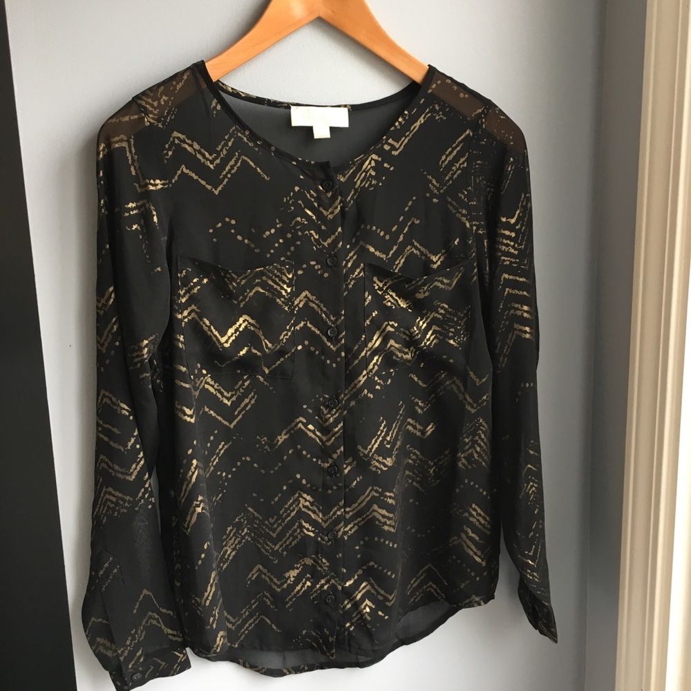 Olive & Oak black and gold sheer blouse